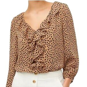 J. Crew Animal Print V Neck Ruffle Blouse
